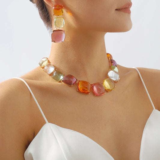 Translucent Geometric Necklace and Earring set